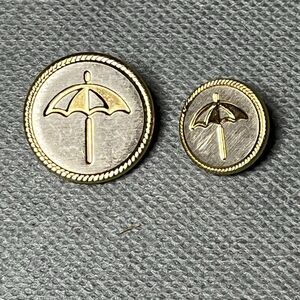 Vtg Raincoat Umbrella Buttons 2-Tone Metal Silvertone/Goldtone 7/8" & 5/8"
